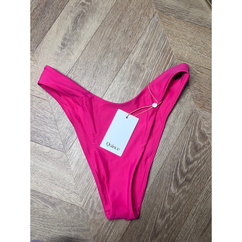 Quince Italian High-Leg Bikini Bottom Hot Pink V-Front Swim Size‎ Medium NEW - Picture 5 of 8